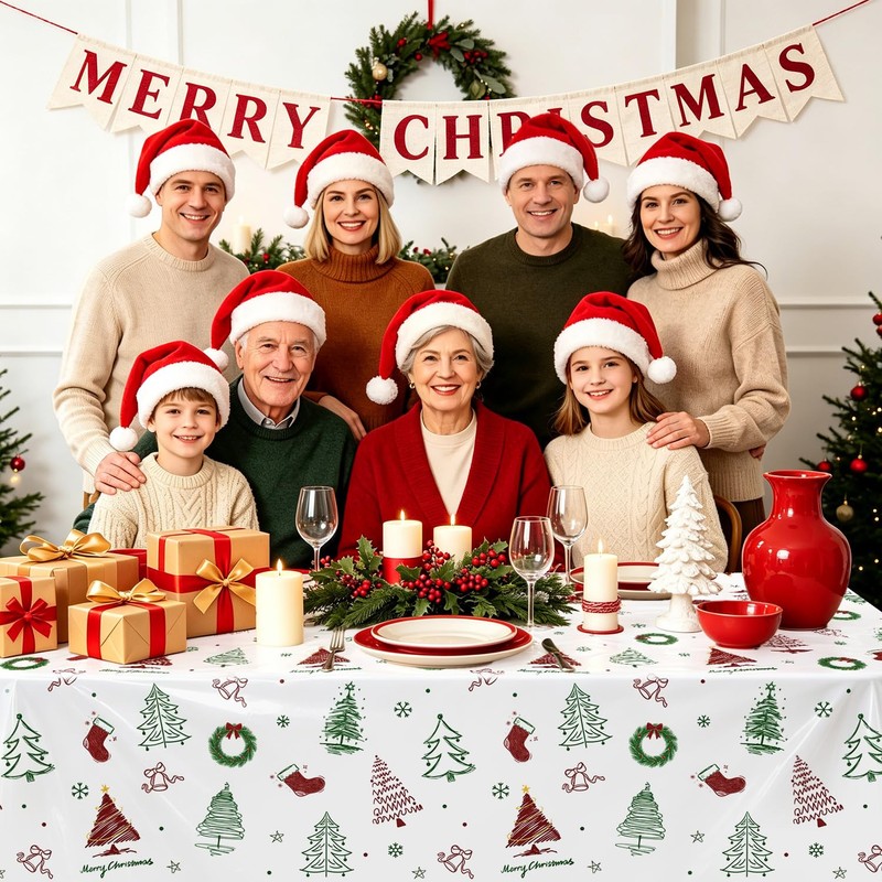 4 Pcs Christmas Tablecloths, Xmas Tree Table Cloths Winter Decorations