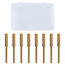 LEONTOOL Chain Saw Diamond Set of 8 0.2 inches (4 mm), Chainsaw Polishing, Drill Bit for Grinding, Titanium Plated, Diamond Whetstone with Shaft, Cylindrical Tip, Polishing Bit, 0.1 inch (3 mm) Shaft