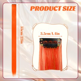 ARWIG Clip-In Hair Extensions, 22 Inch (56.8 cm) Real Hair Extensions, Long Straight Hair Extensions, Clip-in Hair Accessories for Girls (Orange Red)