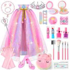 Fuzmo Princess Dress Up Clothes for Girls 3 4 5 6 Years Old, Non-Toxic Kids Makeup Kit, Princess Set Toy Gift for Toddlers Birthday