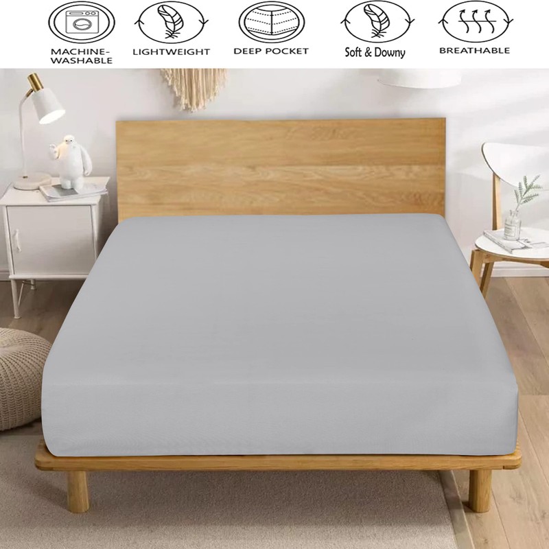 Silver Grey Double fitted sheet Non-iron, Soft, Plain 200TC polycotton