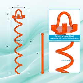FEED GARDEN 16 Inch Spiral Ground Anchors Kit Heavy Duty Screw in Earth Anchors with Crow Bar, 4 Pack Folding Ring Ground Stakes for Securing Dogs,Tents, Trampolines, Canopies, Swing Sets, Orange