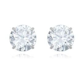 AVORA 10K White Gold 4mm Round Simulated Diamond CZ Stud Earrings