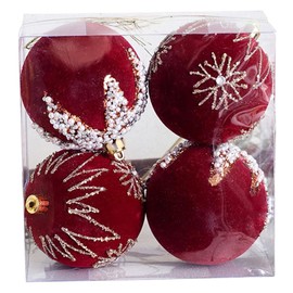 Christmas Tree Ornaments Velvet Balls Shatterproof Decorations Xmas Baubles Party Holiday Wedding Dark Red (8CM)