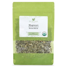 Biokoma Pure and Organic Mugwort Dried Herb 50g (1.76oz) In Resealable Moisture Proof Pouch, USDA Certified Organic - Herbal Tea, No Additives, No Preservatives, No GMO, Kosher