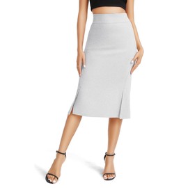 Urban CoCo Women's Stretch Office Fishtail Pencil Skirt High Waist Bodycon Midi Skirt with Slit (Heather Gray,S)