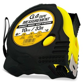 G4GADGET 10 Meter Tape Measure – Heavy Duty Retractable Griplock Design, 3 Lock Buttons, 25mm Wide Blade, Metric & Imperial Units, Shockproof Rubber Case, Pro Measuring Tool (Black Yellow)