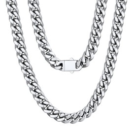 U7 Mens Chain 22" Stainless Steel Cuban Chains Necklace Silver Curb Necklaces for Men 9m