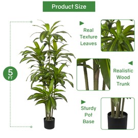 Artificial Dracaena Tree Indoor 5 FT Tall Fake Tree Artificial Tree Fake Yucca Potted Tree for Home Office Living Room Decor，Tall Artificial Plant for Housewarming