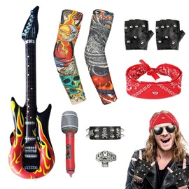Liameph 9PCS Rockstar Fancy Dress Kids,80s Kids Rockstar Accessories,Gothic Rocker Costume Set