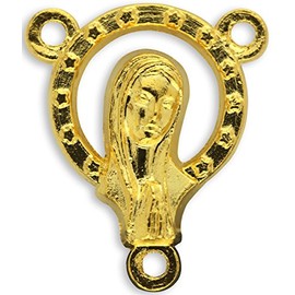 Caritas et Fides Pack of 5 - Blessed Mother/Sacred Heart of Jesus 11/16" Gold Tone Finish Rosary Centerpeice for Rosary Making Supplies - Made in Italy