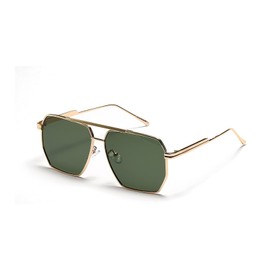 YUELUQU Polarized Retro Oversized Square Sunglasses for Women Men Vintage Shades UV400 Classic Large Metal Frame (Gold green)