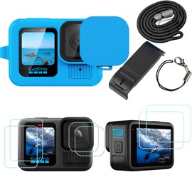 PCTC Silicone Sleeve Case for Go Pro Hero 13 Black, 6Packs Screen Protector for Hero 13&Battery Side Cover &Lens Cap& Lanyard,Accessories Kit Only for GoPro Hero 13 (Blue)