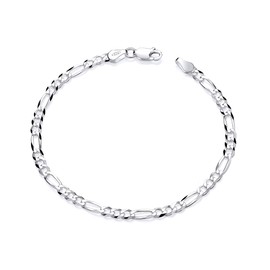 Old English Jewellers Solid 925 Sterling Silver Figaro Curb Bracelet Ladies or Girls - 7.5 inch - 3.5mm Width