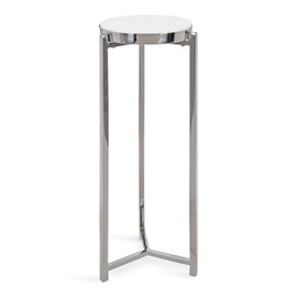 Kate and Laurel Aguilar Glam Drink Table, 8" x 8" x 23", Silver and White, Transitional Tea Table and Plant Stand with Marble Tabletop