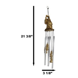 Ebros Gift Auspicious Feng Shui Gold Tone Lucky Buddha with Golden Nugget Wind Chime 23" Long Resin Crown with Aluminum Rods Fortune Buddha Hotei Wind Chime Home Patio Garden Decor