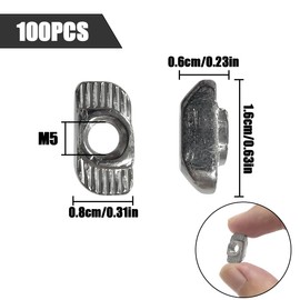 HAIKING Sliding T Nuts Metric, 100 PCS M5 Thread Slide in Hammer Head T-Nut for Aluminum Extrusion Profile
