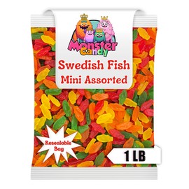 Sweedish Fish Candy Bulk Assorted Flavors - 1 lb resealable bag - Sweedish Fish Bulk Chewy Candy - Gummies Candy Bulk - Movie Theater Candy - Bulk Gummy Candy Party Favors - Summer Candy