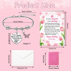 HOWAF Birthday Card for Daughter from Mom Dad, Daughter Happy Birthday Bracelets Daughter Birthday Card To My Daughter Girls Birthday Gifts Heart Engraved Bracelets from Mummy Daddy Parents
