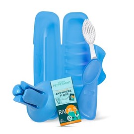 RADIUS Vacation Pastel Bundle, Includes Left Handed Big Brush, Toothbrush Travel Case, DOC Toothbrush Holder, Anywhere Travel Floss Packette, Periwinkle Blue, 4 Piece Bundle