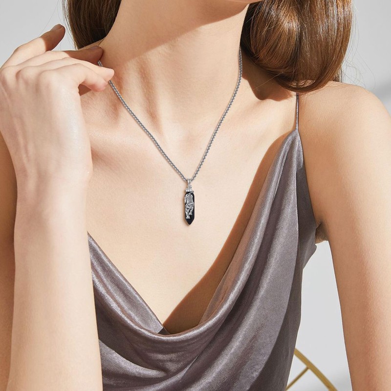 HUKKUN White Tiger Sterling Silver Pendant Necklace for Women &