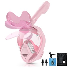 Xyuee Devilfish Full Face Snorkel Mask Kids Pink S, Dry Top System Snorkeling Gear with Foldable Sunglasses, 180 Degree Panoramic View Snorkel Set, Scuba Diving Masks Anti-Leak & Anti-Fog