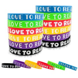 48PCS I Love to Read Rubber Bracelets Colorful Reading Encouragement Motivation Wristbands Classroom Teacher Rewards for Students Fun Gifts for National Reading Week School Library Party Favors