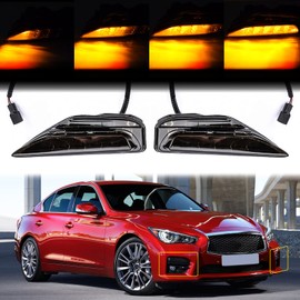 AUXMART LED Fog Lights for Infiniti Q50 Q50S Sport 2014-2020 Front Bumper Fog Lights for Q50 Q50S 2015 2016 2017 2018 2019, Dynamic Sequential Blink Amber Turn Signal Lamp Assembly