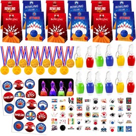 Pack of 104 Bowling Party Bags Children's Birthday Medals Bowling Ball Key Ring Party Bags Stickers Gift Bags Children Girls Boys Birthday Decoration Party Give Aways