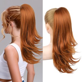 Flufymooz Ponytail Extension for Women, 20 Inch Drawstring Ponytail Hair Extension for Women, Soft Natural Looking Synthetic Pony Tails Hairpiece(Copper Red)