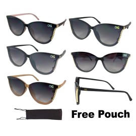 IUG Eyewear New Women IUG Fashion High Quality Designer Comfortable Driving Sunglasses  - Black Frame/Gold Metal Pin/Smoke Lens