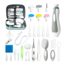 Baby Healthcare and Grooming Kit, 28 in 1 Portable Baby Essentials Kit Electric Nail Trimmer Set with Gas Relief Hair Brush Comb Nasal Aspirator for N