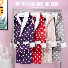 CityComfort Children's Dressing Gown Fleece Dressing Gown with Dots, red