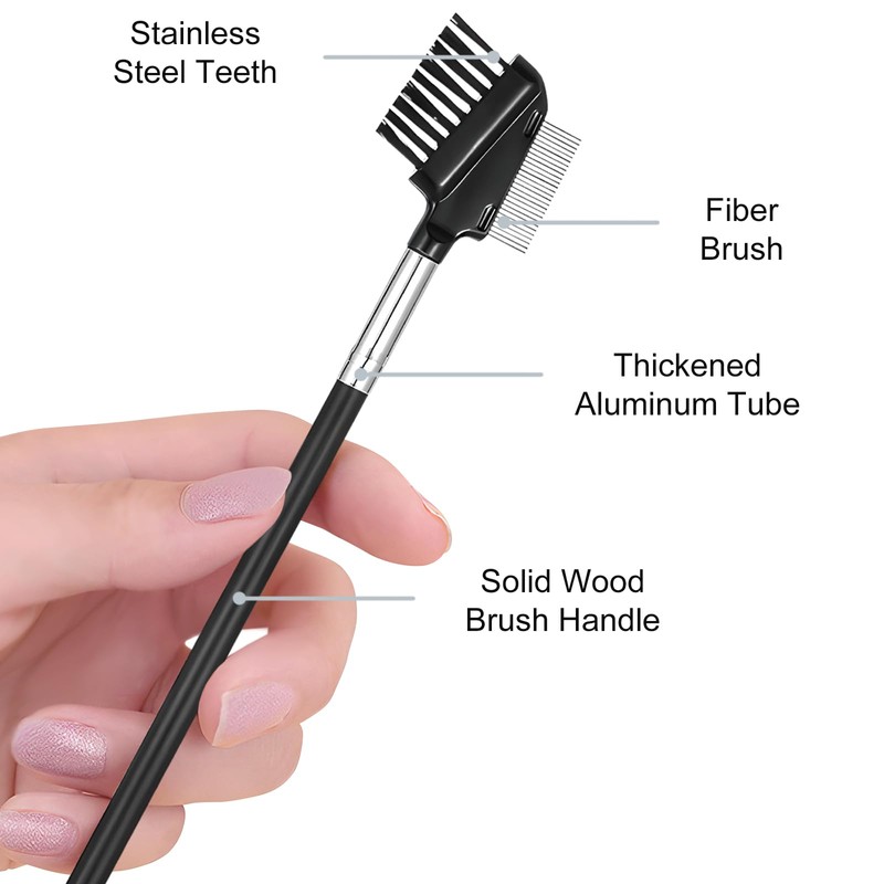 Dual-Sided Eyelash & Eyebrow Spoolie Brush: Reusable Comb with Stainless