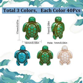 SUNNYCLUE 1 Box 120Pcs Turtle Beads Bulk Sea Turtle Charms Blue Green White Beads Tortoise Synthetic Howlite Turquoise Bead Summer Ocean Animal Loose Spacer Beads for Jewelry Making DIY Beading Kit