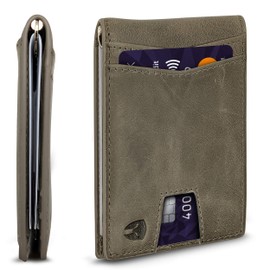 Bryker Hyde RFID Blocking Slim Minimalist ID Outside Front Pocket Wallet, Money Clip, 9 Slots, Leather (Dark Gray w/Pull Out Card Slot)