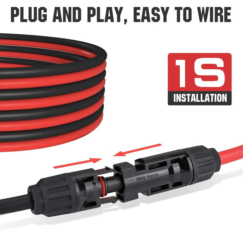 ECO-WORTHY 20FT 10AWG Solar Extension Cable 30A/1000V DC, IP67 Waterproof