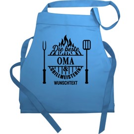 Schürze - Grillschürze Die beste Oma und Grillmeisterin I Muttertagsgeschenk Grillen für Omas Geschenk Großmutter Weihnachten Geschenk Grossmutter - 60x87 - Hellblau - gifts for grandmas grandma