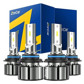 ZonCar 9005/HB3 9006/HB4 LED Bulb Kit, 24000LM, 6500K Cool White, Plug and Play, Turbo Cool Fan, Pack of 4