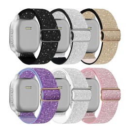 HAYONLIY 6 Pack Stretchy Nylon Bands Compatible with Gizmo Watch 3 Adventrue 3 2 1/Gabb Watch 3e 3 2 1/SyncUP Watch/Cosmo JrTrack Watch Band, 20mm Soft Breathable Replacement Bling Strap for Kids