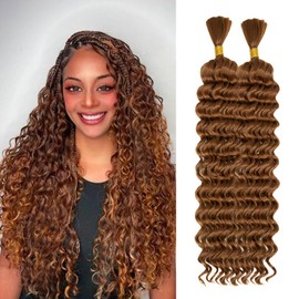 Deep Wave Bulk hair for Braid No Weft Deep Wave Bulk hair for Braiding Micro Faux Braiding Hair for Boho Braids Wet and Wave 18Inch,#30