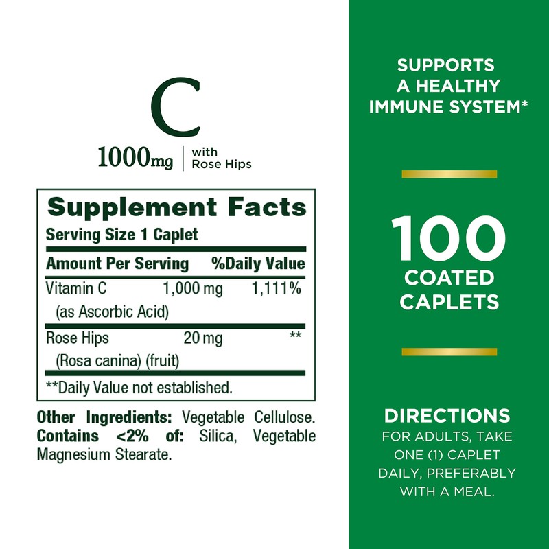 Nature’s Bounty Vitamin C + Rose HIPS, Immune Support, 1000mg