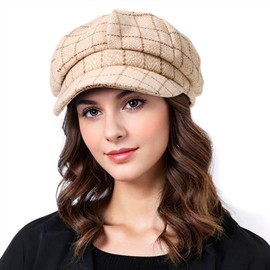 Durio Newsboy Hats for Women Newsboy Cap Winter Beret Hat Paperboy Wool Vintage Plaid Fashion Fall Hats for Women Beige Plaid One Size