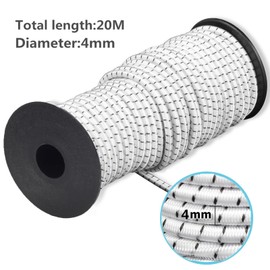 4 mm x 20 m White & Black Elastic Safety Rope Bungee Straps Cargo Nets for Securing Items DIY Project