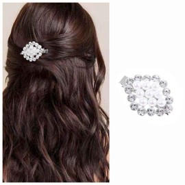 Cimenexe Vintage Crystal Pearl Hair Clip Pearl Rhinestone Hair Barrette Paved Cz Hair Pins Clips Silver Crystal Barrette Headclip Pearl Headwear Decorative Wedding Hair Accessories Jewelry for Women