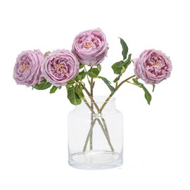 DUYONE Fake Flowers for Decoration Home Decor Real Touch Artificial Flowers Austin Rose Peony Latex Fake Flower Living Room Decoration Vivid Pink Roses Peonies (Light Purple 4pcs)