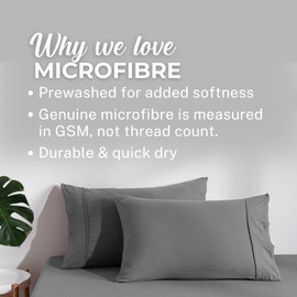 Dreamaker King Fitted Combo Microfiber Sheet Set, Ultra Soft Plush Pre Washed Microfibre Bedding, Extra Deep 40cm Fitted Sheet & 2 Pillowcase, 3 Pieces, Charcoal, King Bed