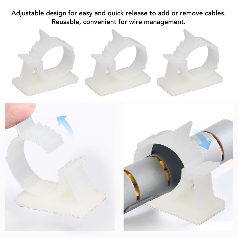 100Pcs Cable Management Clip Adjustable Adhesive PA66 Nylon Cord Organizer
