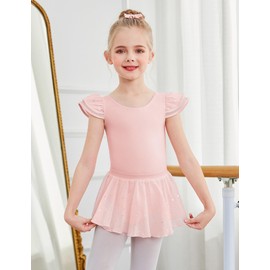 Zaclotre Girls Ballet Leotards with Removable High Low Skirt Toddler Ruffle Sleeve Hollow Back Dance Outfit Combo