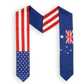 USA And Australia Flag Graduation Stole, Satin Embroidery Graduation Sash for International Students, 72 Inch Length.